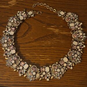 Elegant Gold and Pink Crystal Collar Choker Statement Necklace